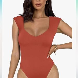 REORIA Women’s V-Neck Double Lined Sleeveless Slimming Bodysuit